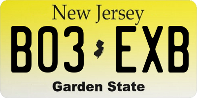 NJ license plate B03EXB