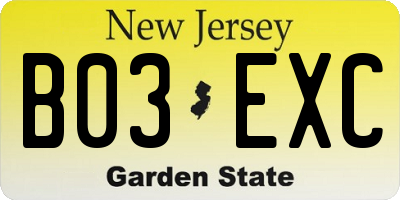 NJ license plate B03EXC