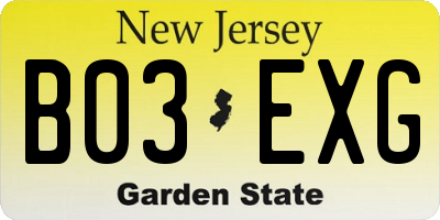 NJ license plate B03EXG