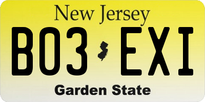 NJ license plate B03EXI