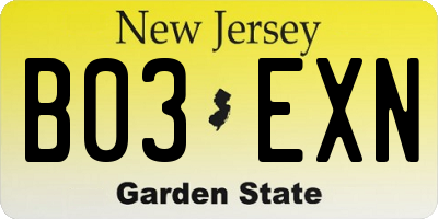 NJ license plate B03EXN