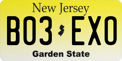 NJ license plate B03EXO