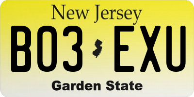 NJ license plate B03EXU