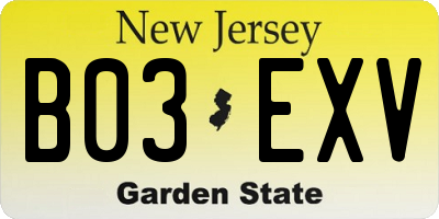 NJ license plate B03EXV