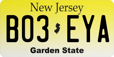 NJ license plate B03EYA