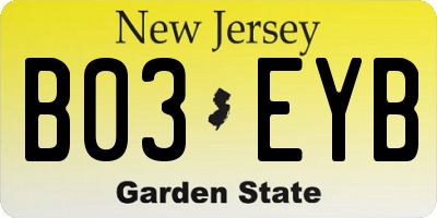 NJ license plate B03EYB