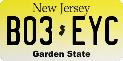 NJ license plate B03EYC