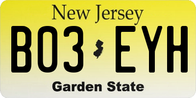 NJ license plate B03EYH