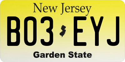 NJ license plate B03EYJ