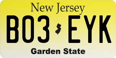 NJ license plate B03EYK