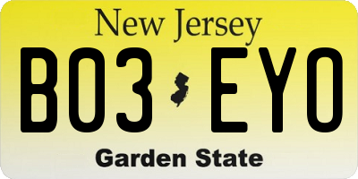 NJ license plate B03EYO