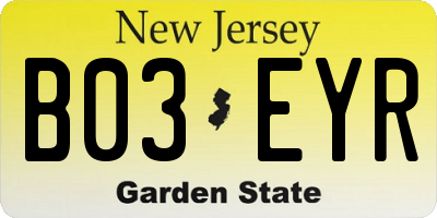 NJ license plate B03EYR