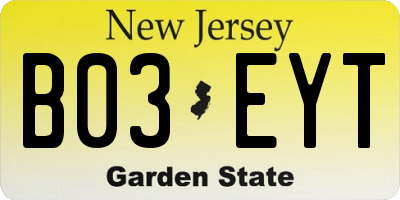 NJ license plate B03EYT