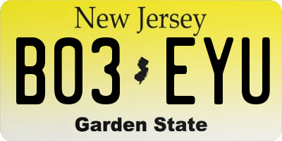 NJ license plate B03EYU