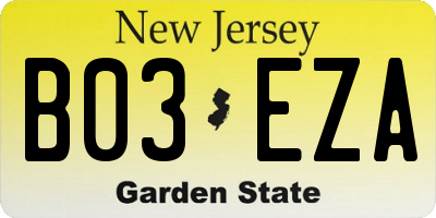 NJ license plate B03EZA