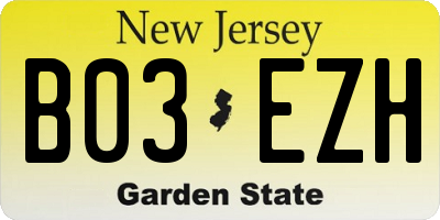 NJ license plate B03EZH