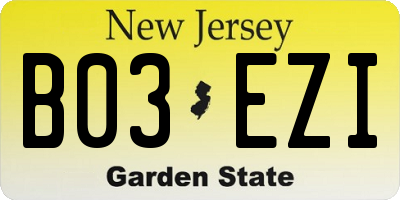 NJ license plate B03EZI