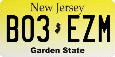 NJ license plate B03EZM
