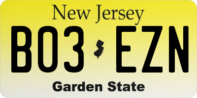 NJ license plate B03EZN