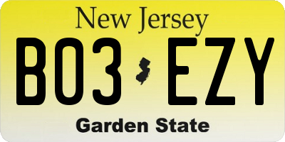 NJ license plate B03EZY