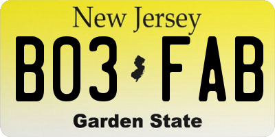 NJ license plate B03FAB
