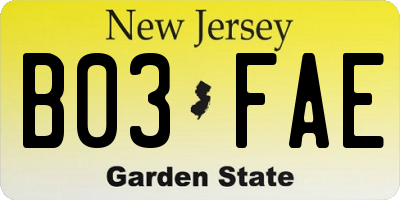 NJ license plate B03FAE