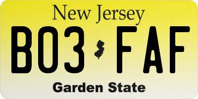 NJ license plate B03FAF