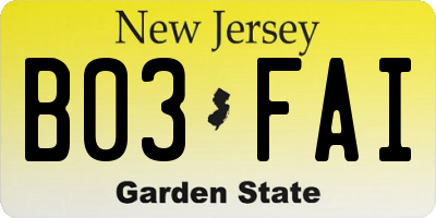 NJ license plate B03FAI