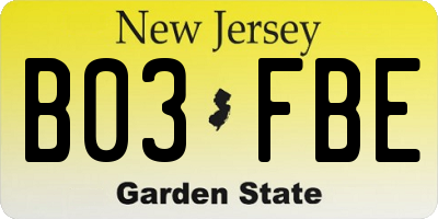 NJ license plate B03FBE