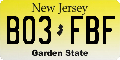 NJ license plate B03FBF