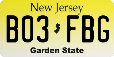 NJ license plate B03FBG