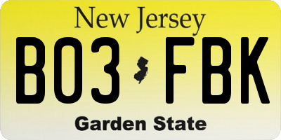 NJ license plate B03FBK