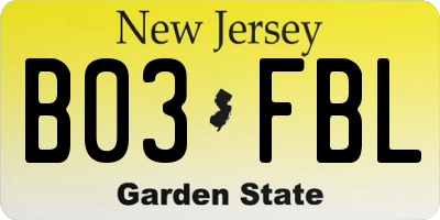 NJ license plate B03FBL