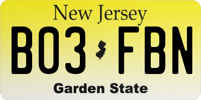 NJ license plate B03FBN