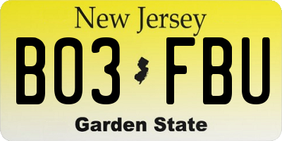 NJ license plate B03FBU