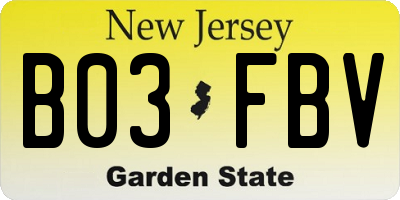 NJ license plate B03FBV