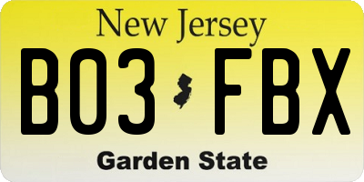 NJ license plate B03FBX