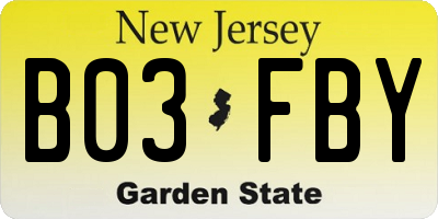 NJ license plate B03FBY