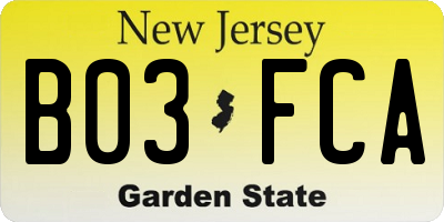 NJ license plate B03FCA