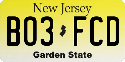 NJ license plate B03FCD