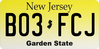 NJ license plate B03FCJ