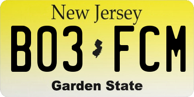 NJ license plate B03FCM