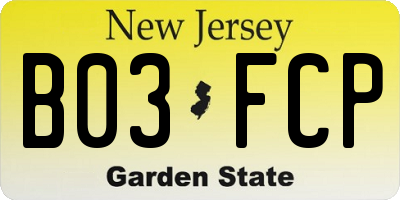 NJ license plate B03FCP