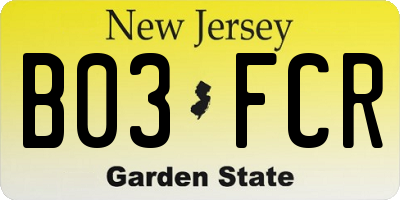 NJ license plate B03FCR
