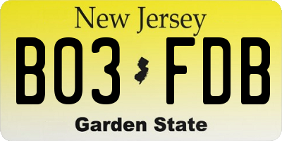 NJ license plate B03FDB