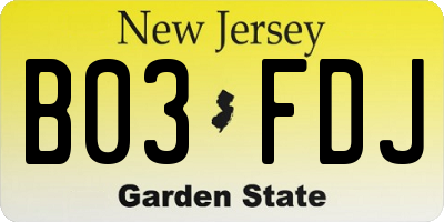 NJ license plate B03FDJ