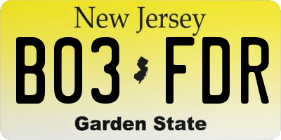 NJ license plate B03FDR