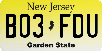 NJ license plate B03FDU