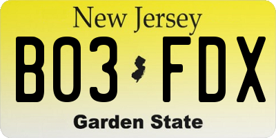 NJ license plate B03FDX