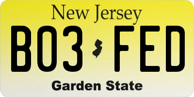 NJ license plate B03FED